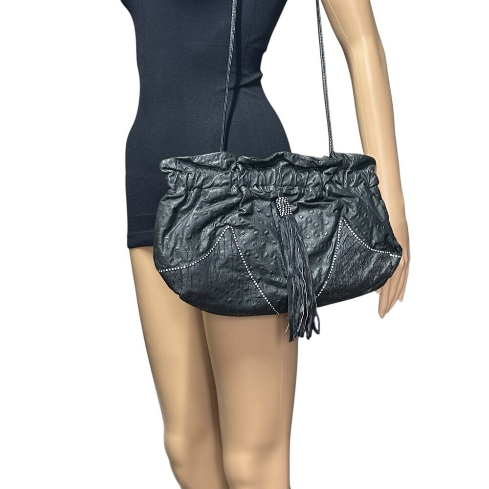 Black Leather Shoulder Bag Evening Rhinestone Preppy Womens Bags by Jane